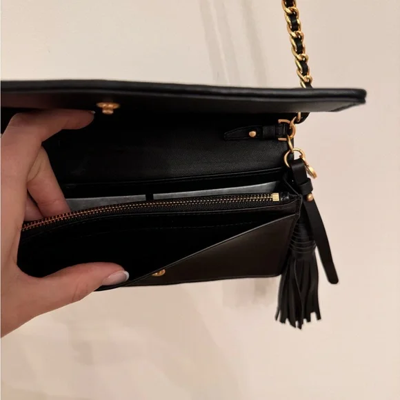 Tory Burch Fleming Wallet Black Quilted Chain Crossbody Bag - Picture 8 of 16